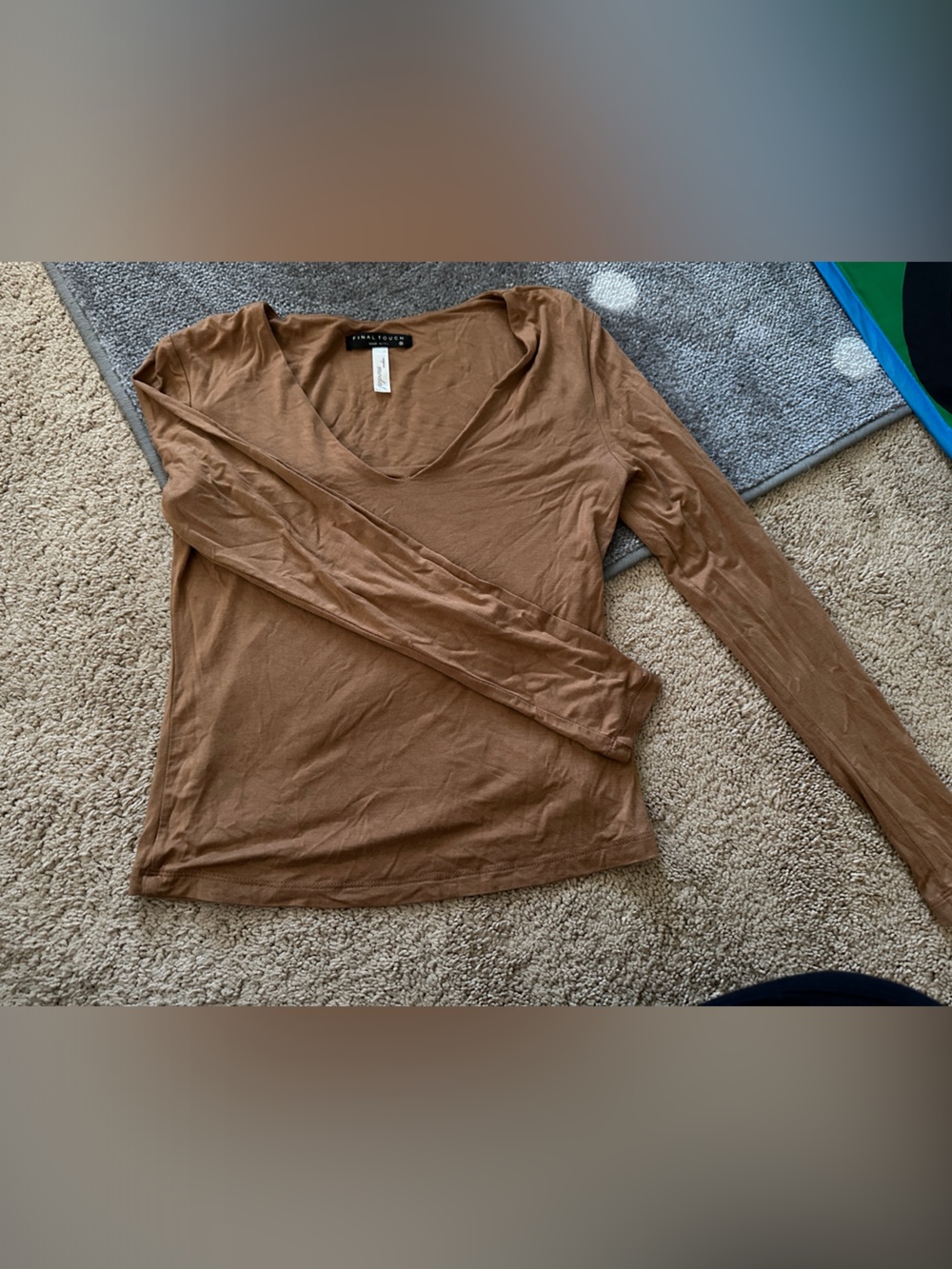 Final Touch Women's Brown V-Neck Long Sleeve Tee